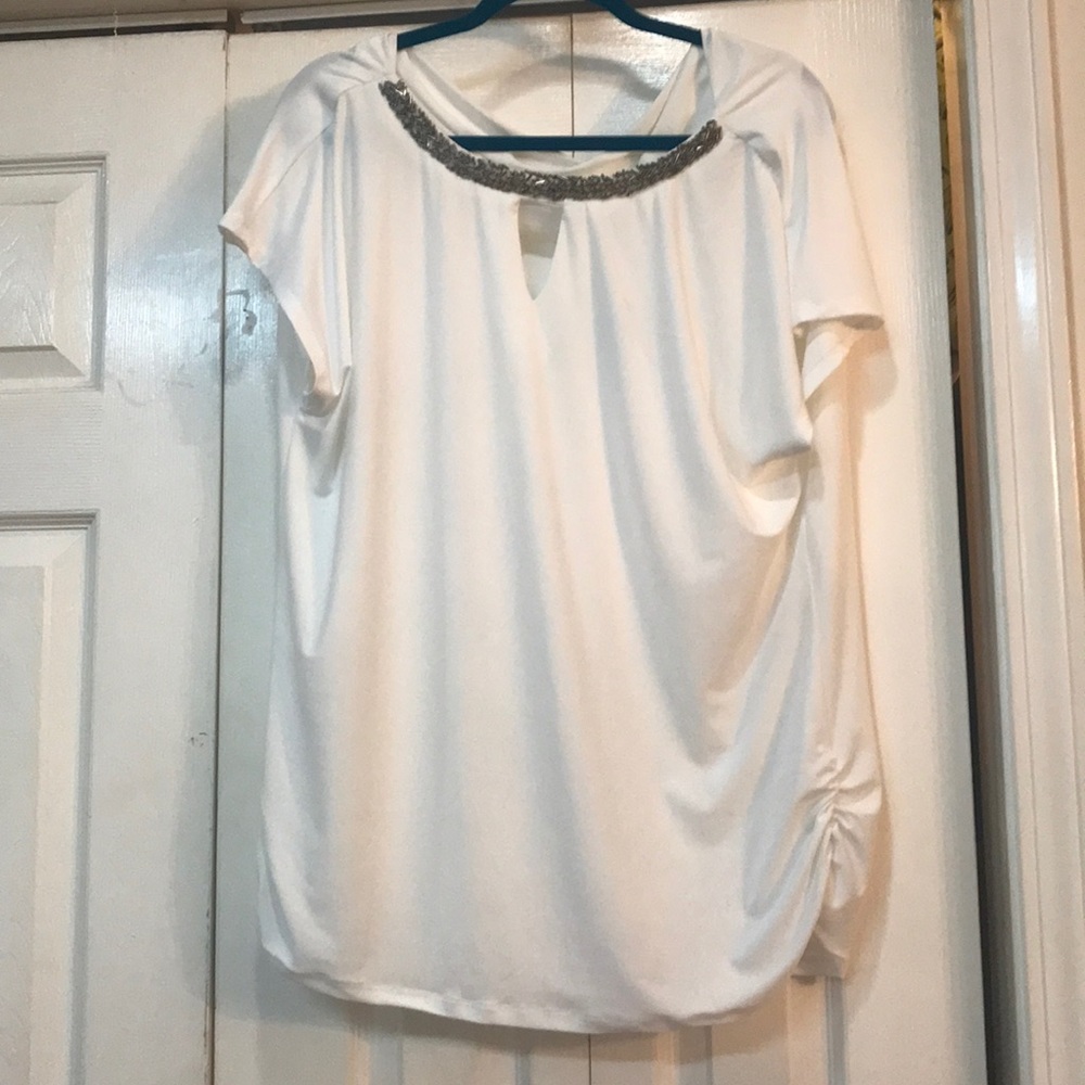 White top with beads and ruching